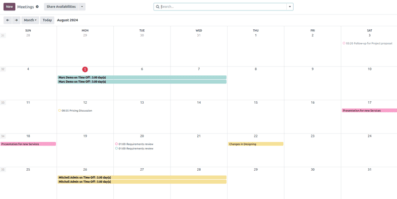 Weekly view in Odoo Calendar
