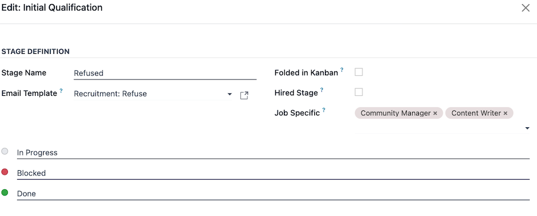 Recruitment stage configuration