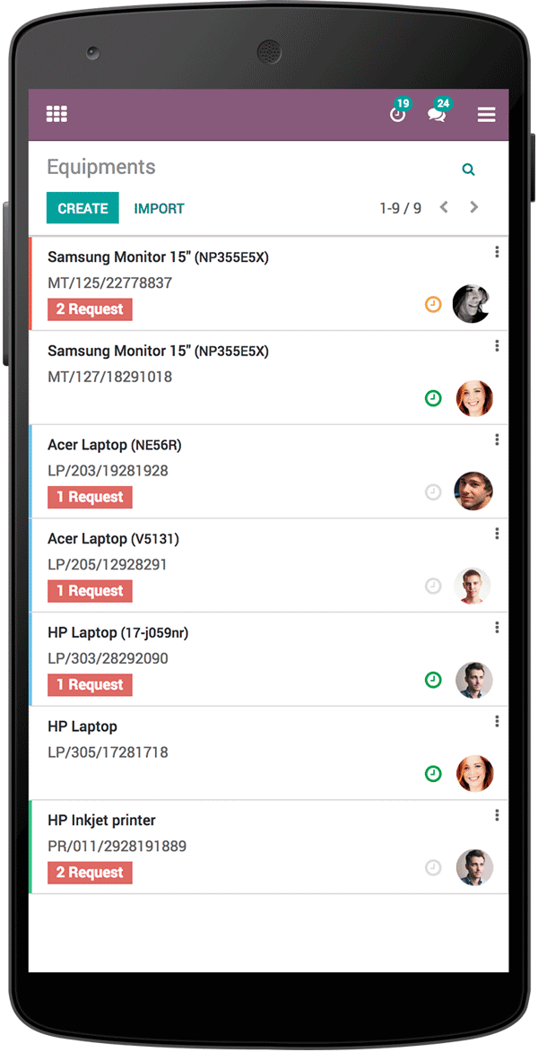 Maintenance requests on a mobile phone