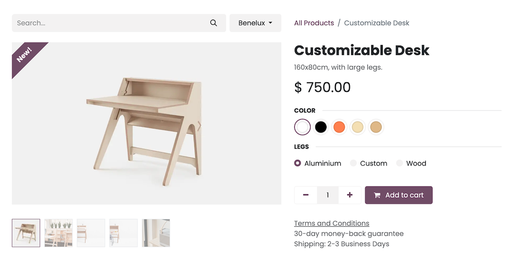 Product page with variants and add to cart