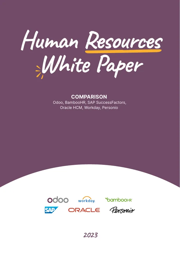 Cover: HR Software Comparison: Odoo, BambooHR, SAP SuccessFactors, Oracle HCM, Workday and Personio